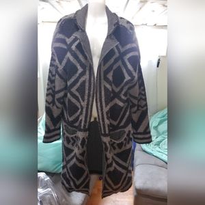 Free People FP Womens OVERSIZED Long Small Duster Sweater Coat Black Gray Boho